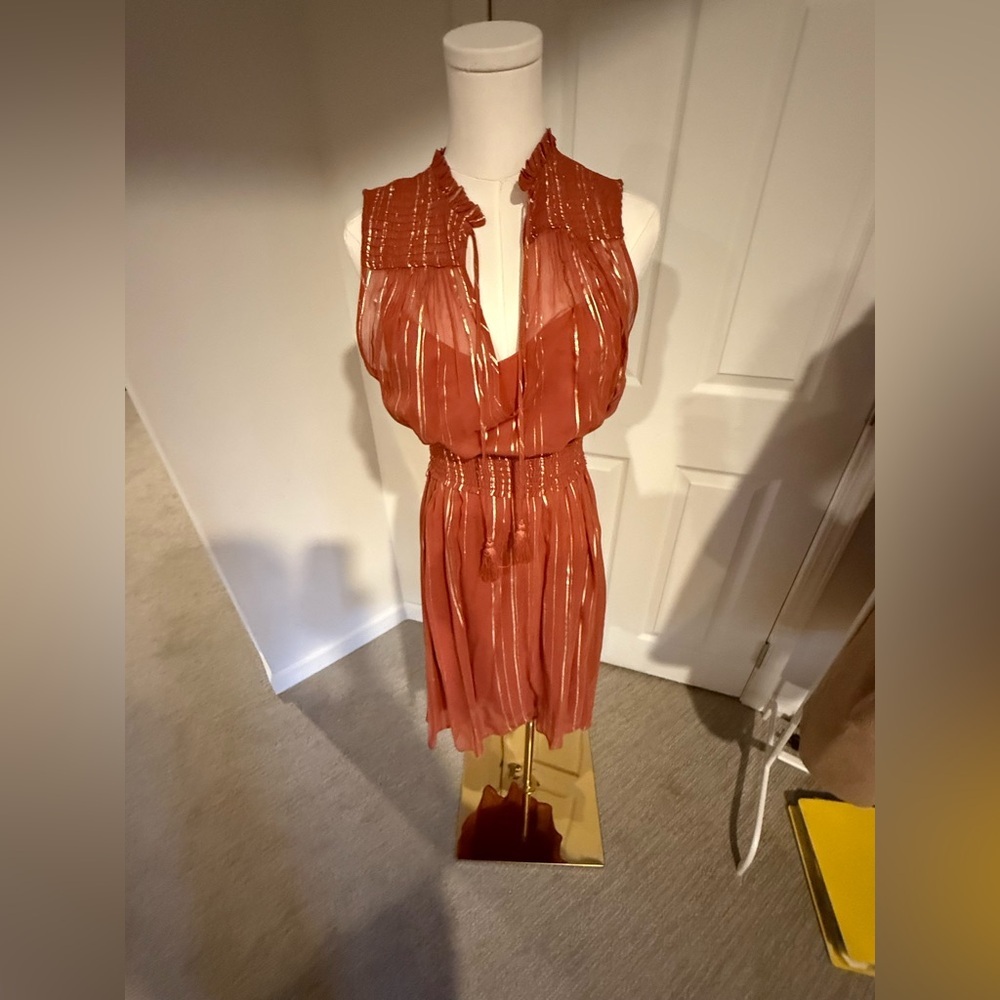 Once Was Melbourne Rust Orange Metallic Stripe Midi Dress – Size 1 (NWT) - Picture 6 of 6